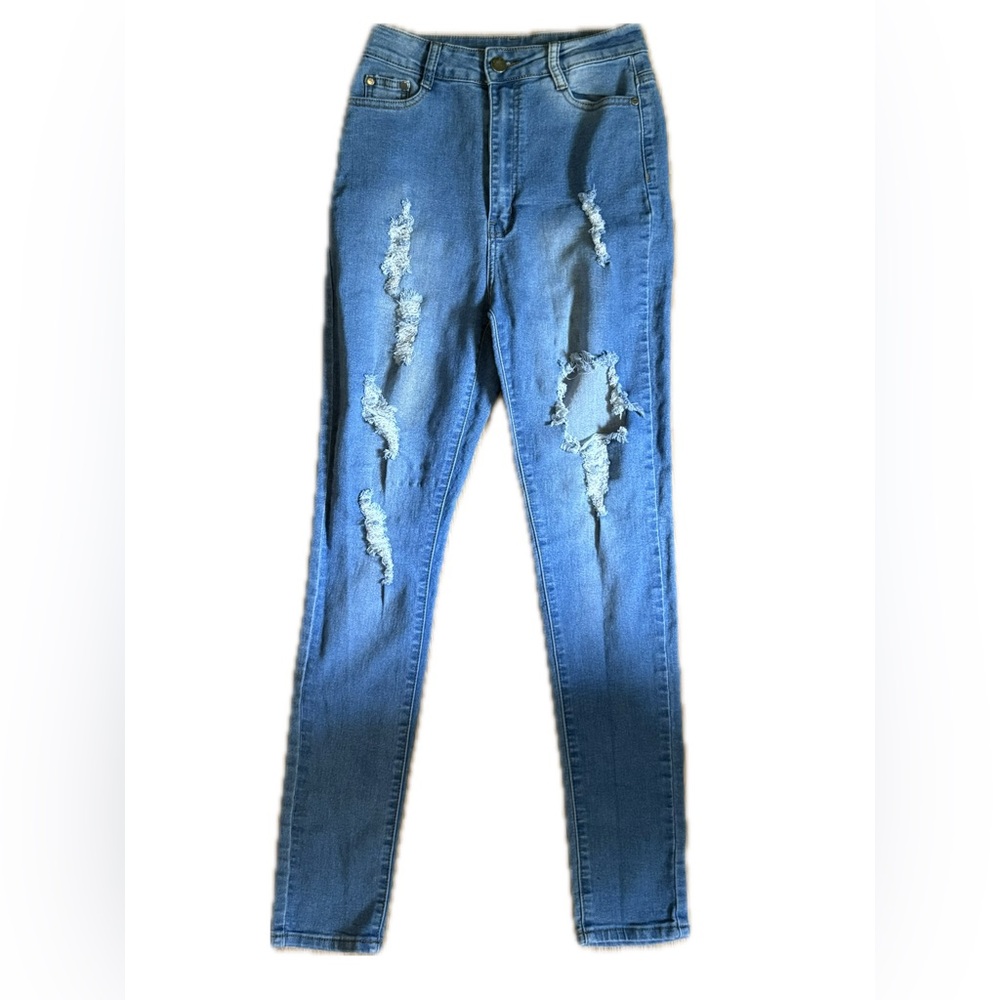 U.W.J. Classic High-Waisted Blue Distressed Denim Jeans – Size 9/10